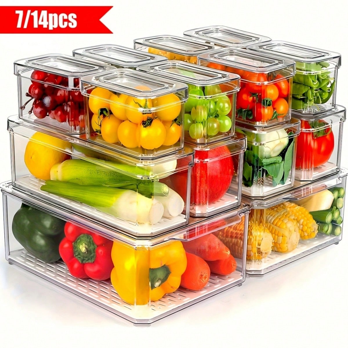 Food Storage Stackable Containers - Lot de 7/14 bacs de rangement