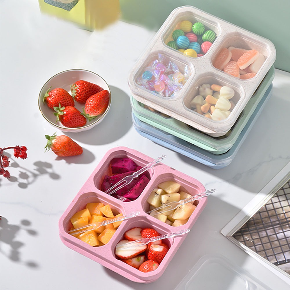 Food Storage With Compartments - 1 boîte alimentaire réutilisable en paille