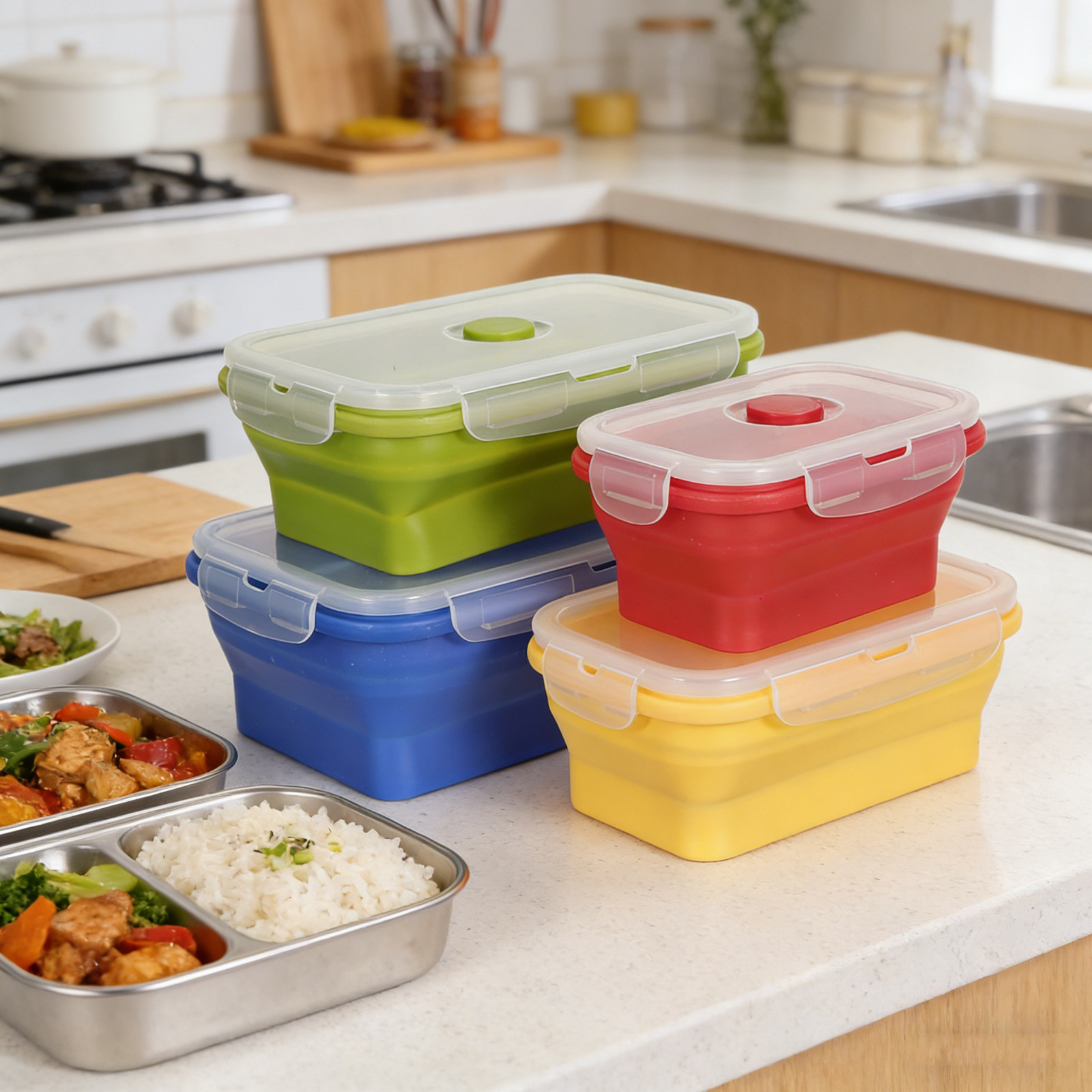 4 boîtes à lunch pliables en s - Food Storage Stackable Containers avis et prix