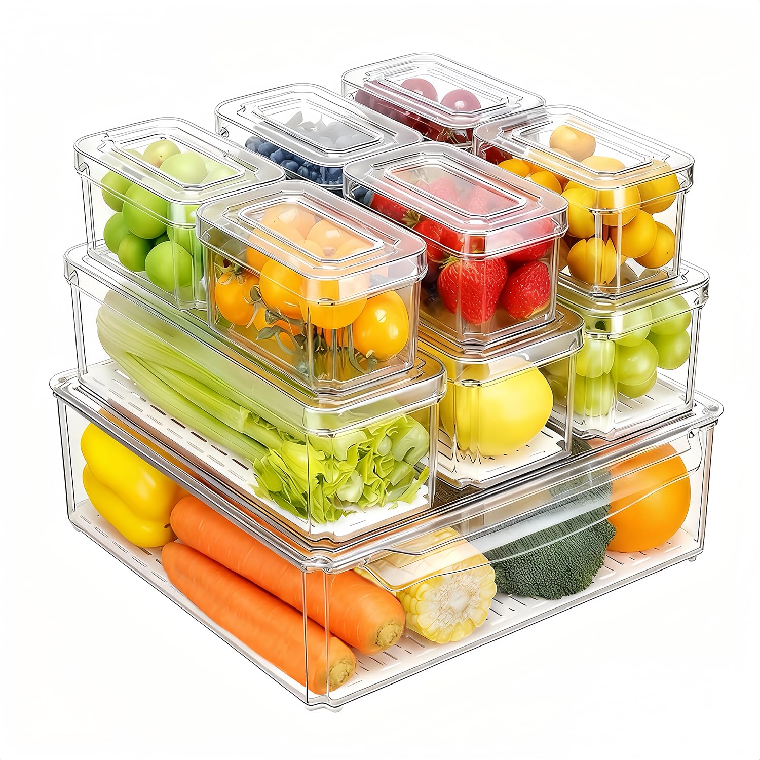 Lot de 14 organiseurs de réfri - Food Storage Stackable Containers avis et prix